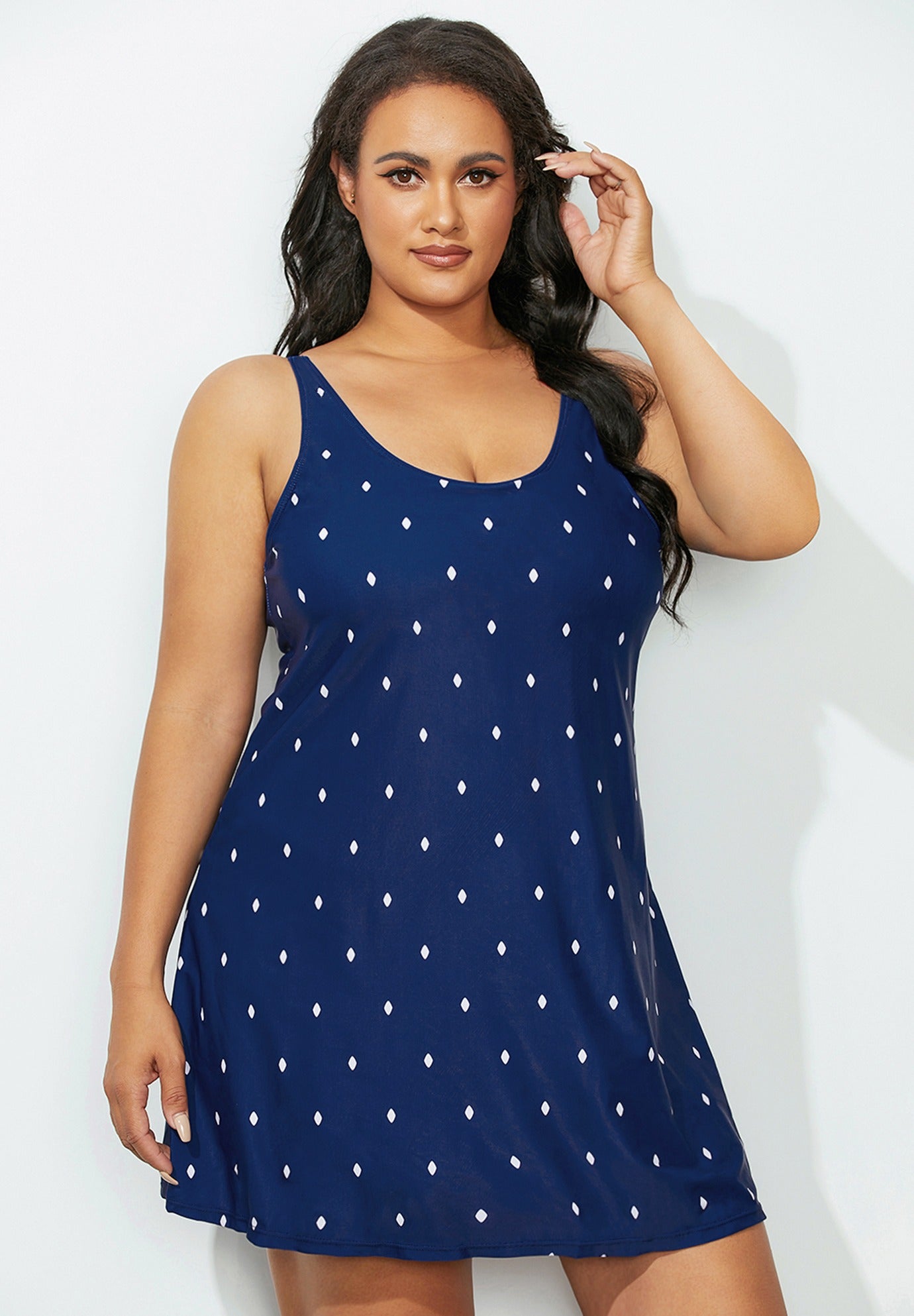 Navy Silver Scoop Neck Swimdress