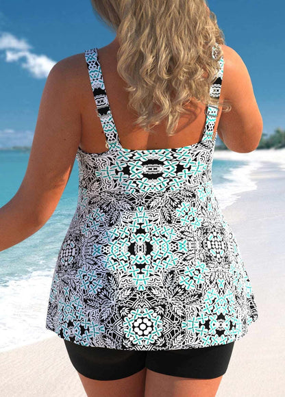 Plus Size Tribal Print Multi Color Swimdress And Shorts
